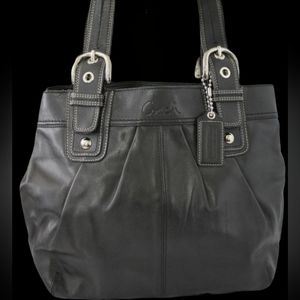 Coach Soho Black Pleated Leather Gallery Tote Purse Bag F15045